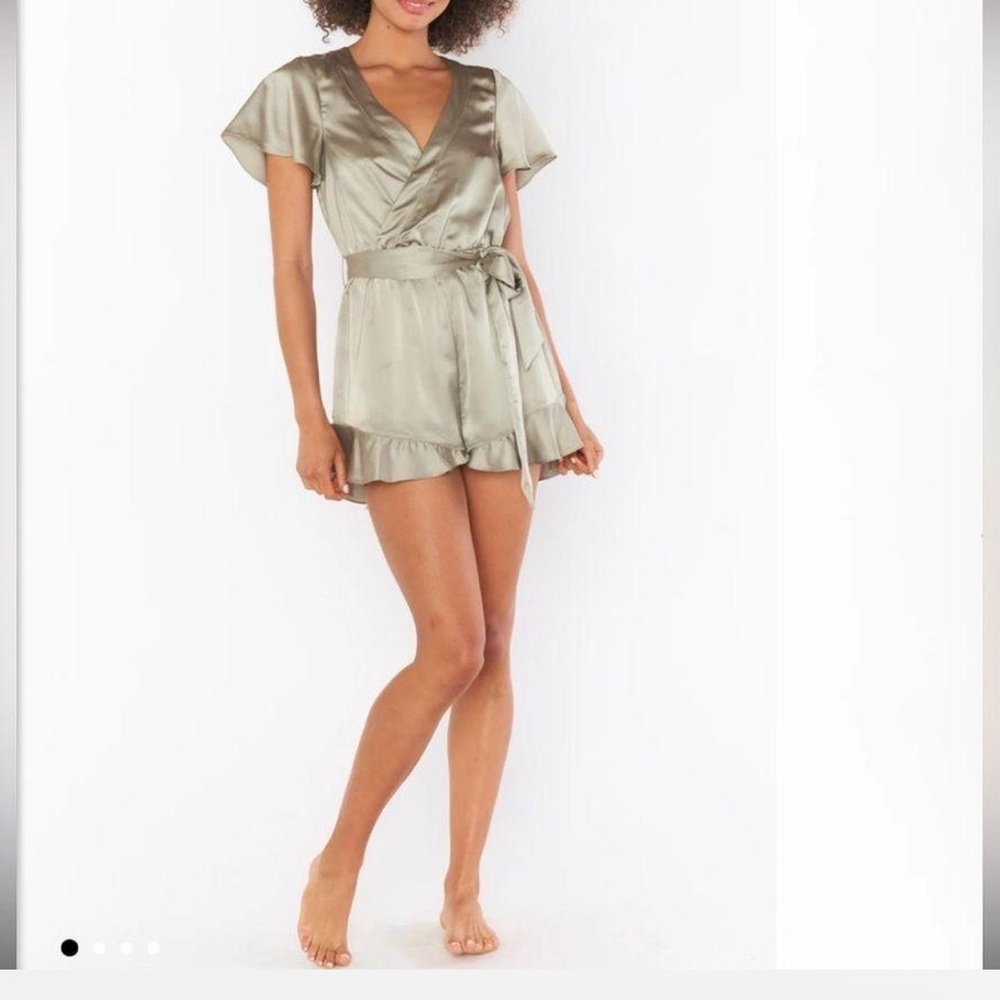 NWT Show Me Your Mumu Say I Do Romper in Light Olive Satin Luxe XS